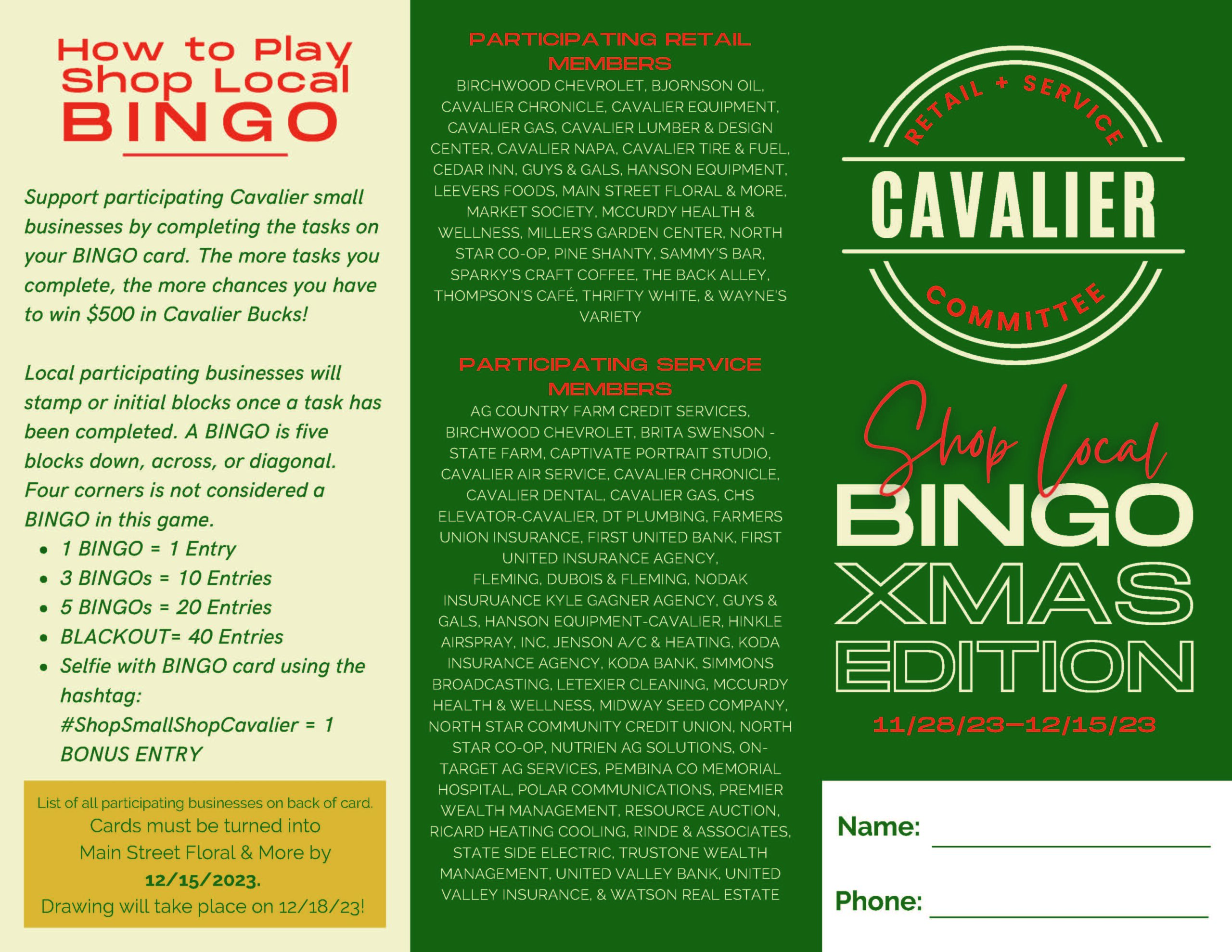 Shop Local Bingo: Christmas Edition - Cavalier Chamber of Commerce